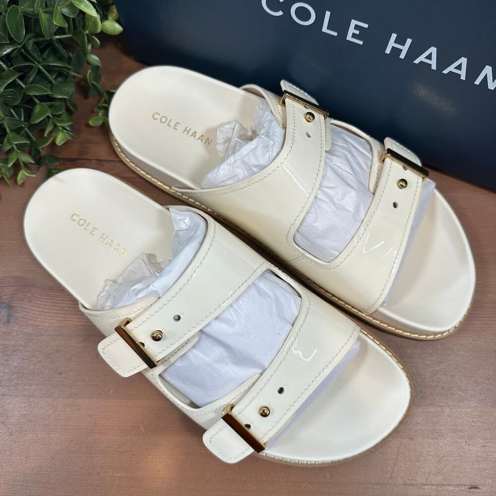 Cole Haan Women's Marisol Footbed Sandals Ivory Patent‎ Leather Size 8 - Picture 2 of 9